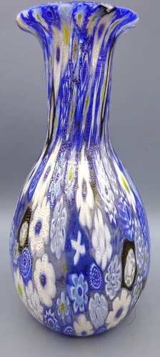 Vintage Hand Blown Murano Glass Millefiori Multicolored Cane Vase - Italy
