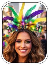 Light Up Feather Mardi Gras Headband Colorful Feather Headpiece Carnival Para...