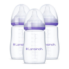 Lansinoh Anti-Colic Baby Bottles for Breastfeeding Babies, 8 Ounces, 3 Count, In