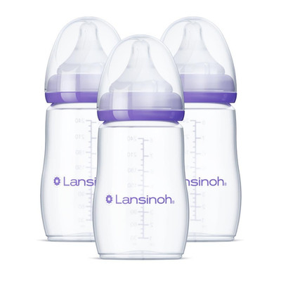 Lansinoh Anti-Colic Baby Bottles for Breastfeeding Babies, 8 Ounces, 3 Count, In