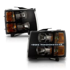 LED DRL Strip Headlights Chevy Silverado 1500-3500 07-14 Clear Lens Black Amber