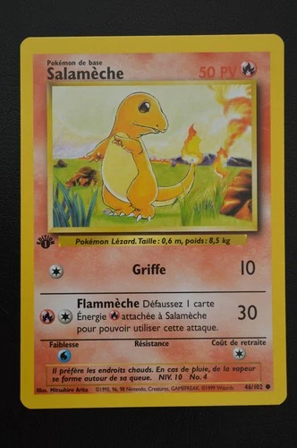 Pokémon TCG CHARMANDER 1ST EDITION FRENCH SALAMÈCHE Base Set 46/102 NM