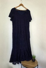 JOANNA HOPE Size 24 Short Sleeved Maxi Dress Gown Navy Blue Lace Lined Occassion