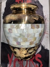 Large 9" Brass Mother of Pearl Cremation Urn for Adult Ashes