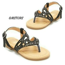 Toddler Girls Flat Rhinestone Sandals 4-9 Run Larger Black