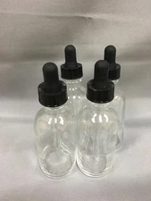 2 OZ clear glass bottle with black dropper (pack of 4) FREE SHIPPING