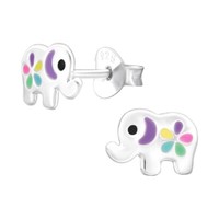 1 Paar Ohrringe Ohrstecker 925 Sterling Silber Elefant Mit Blume