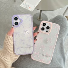 For iPhone 16 Pro Max 15 14 13 Glitter Cute Bowknot Soft Clear Protective Case