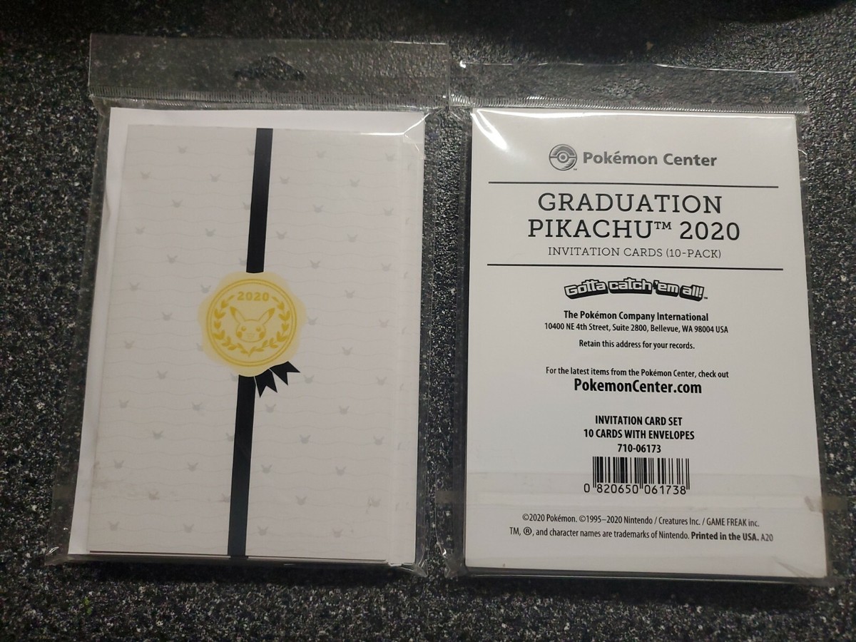 Pokemon Center Exclusive Graduation Pikachu 2020 Invitation Cards 10 Pack