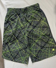 CHAMPION Boys 10/12Athletic Shorts Gray w/Yellow Stripe Pattern