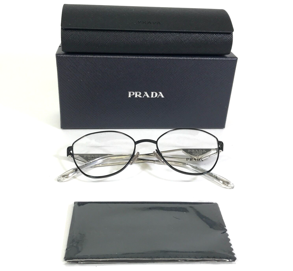 PRADA Eyeglasses Frames VPR 52Z 1AB-1O1 Black Silver Round PRADA Eyeglasses Frames VPR 52Z 1AB-1O1 Black Silver Round