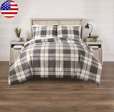 Green Homestead Plaid 3pc Comforter Set Microfiber Modern Farmhouse Full/Queen