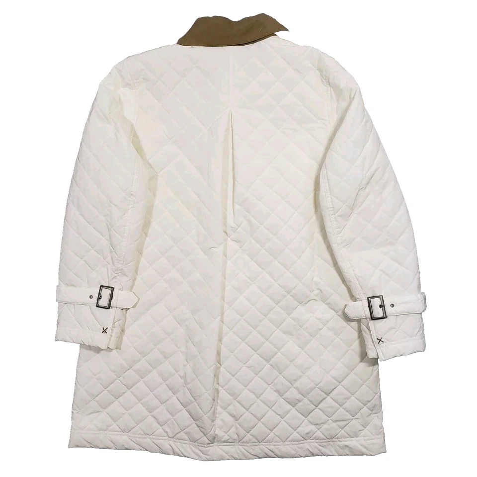 Chaqueta Sundance Mujer L Marfil Blanco Acolchada Utilidad Granero Tareas Snap Abrigo Largo Foto 2 de 4