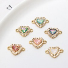 10pcs Crystal Lace Love Heart Charm,Zircon Gradient Heart Pendant With Loop