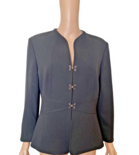 TAHARI Arthur S. Levine Black Hook and Eye Silver Closure Blazer Jacket 12