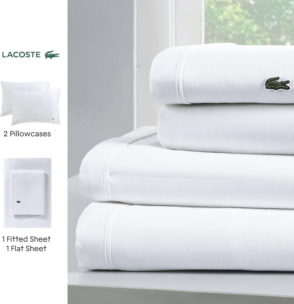 Lacoste Cotton Percale Full (Double) Sheet Set Iced Pink for