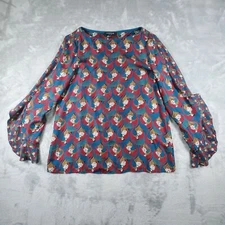 Lafayette 148 Silk Top Medium Flutter Sleeve All Over Print Old Money Classic