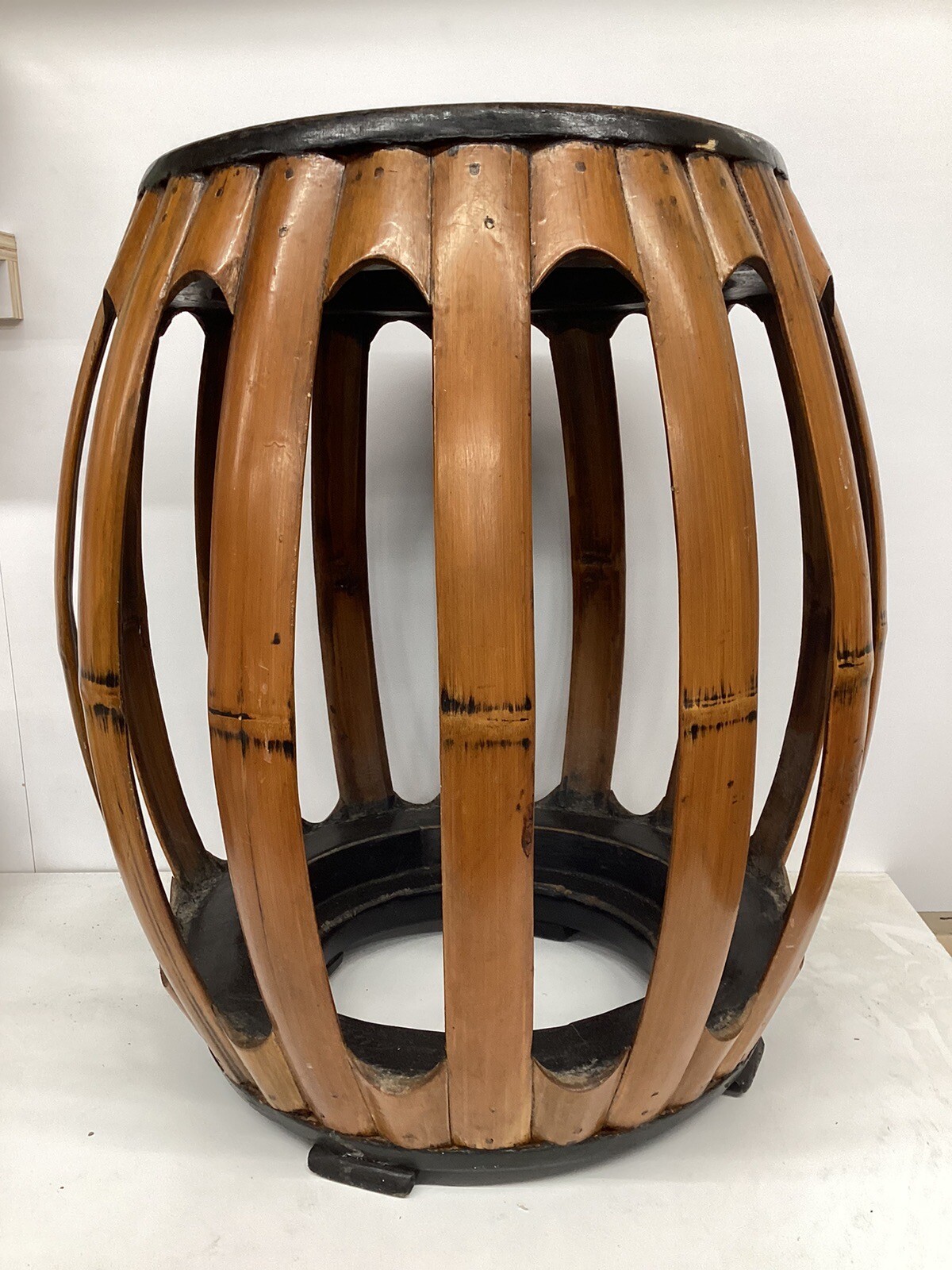 Antique Chinese Rare Bamboo Barrel Stool Tall 18 1/2 in 中国 复古 竹节 板凳