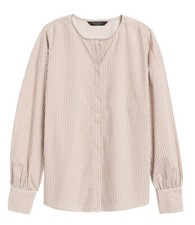NWT Banana Republic Poplin Collarless Blouse Ivory Stripe Size L 100 Cotton