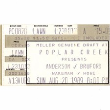 ANDERSON BRUFORD WAKEMAN HOWE Concert Ticket Stub CHICAGO IL 8/20/89 POPLAR YES