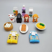 IWAKO Japanese Erasers Mixed Lot of 12 Snacks Drinks Animals Excellent Condition