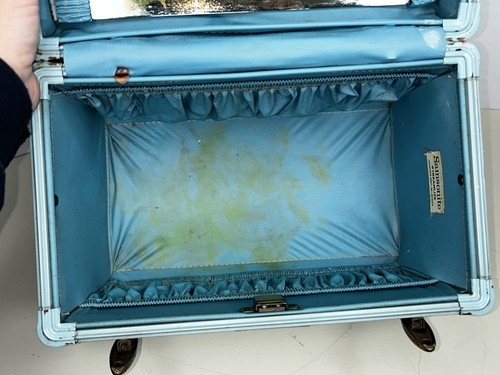 Vintage Streamlite Samsonite Train Makeup Case Blue Sparkle Tweed NO KEY - Picture 14 of 21