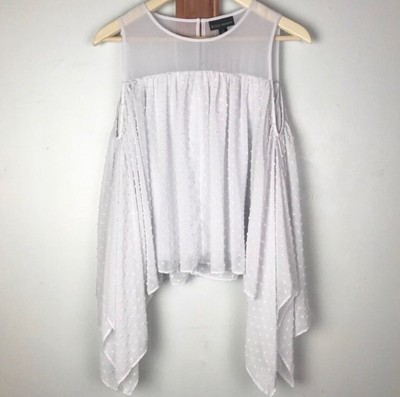 NWOT Bold Elements Women s Size Small White Sleeveless Blouse Draped Sides Sheer