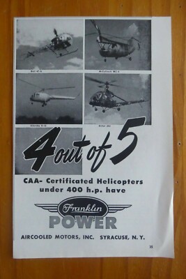 9/1953 PUB FRANKLIN FLUGZEUGMOTOR LUFTGEKÜHLTE MOTORS MC-4 HILLER 360 BELL 47 AD