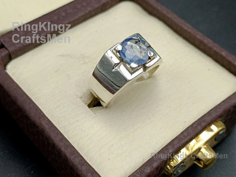 Натуральный синий сапфир мужчин кольцо Neelam камень драгоценных камней кольца из чистого серебра 925 - Изображение 3 из 4