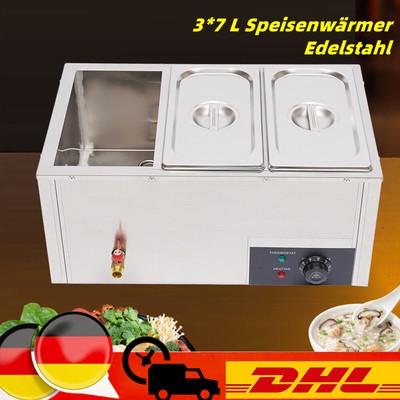 3 Behälter Edelstahl Bain Marie Wasserbad Speisenwärmer Warmhalter 220V 850W DE
