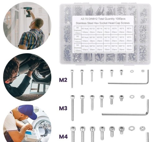 1080tlg M2 M3 M4 Edelstahl Sechskantschrauben Schrauben Muttern Sortiment Set - Bild 3 von 12
