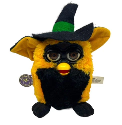 1998 Orange & Black Autumn Witch Furby With Witch Hat Tested Read