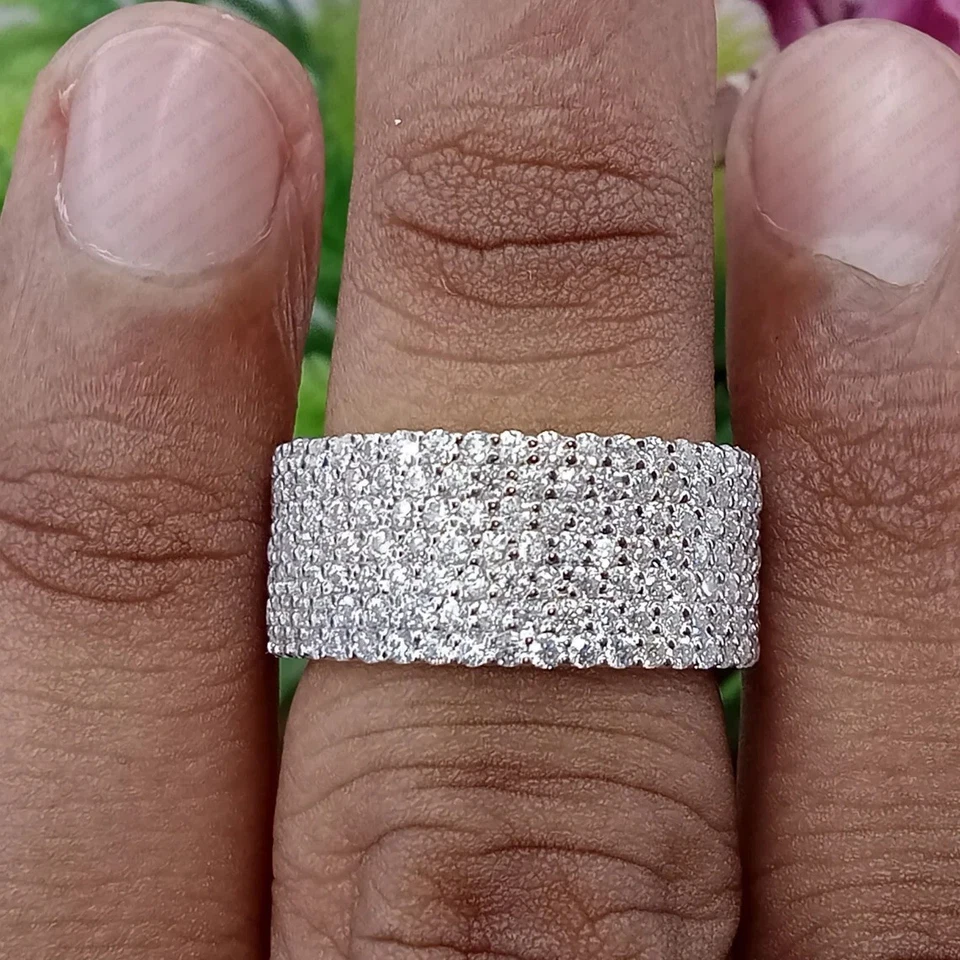 Мужское юбилейное кольцо с муассанитом 3 карата VVS1 Full Eternity с покрытием из желтого золота - Изображение 3 из 4