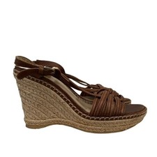 Stuart Weitzman Brown Leather Espadrille Wedge Sandal 7