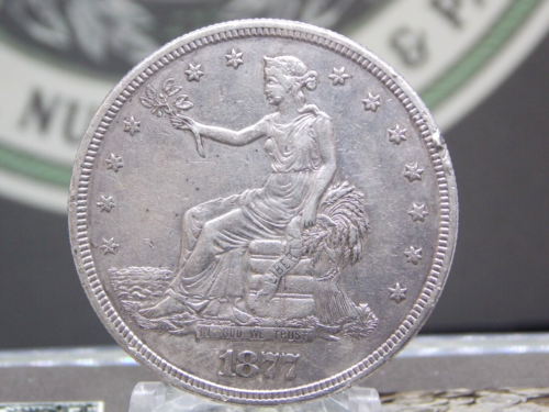 1877 "S" U.S. TRADE Silver Dollar $1 #A1 East Coast Coin & Collectables Inc. - Afbeelding 1 van 3