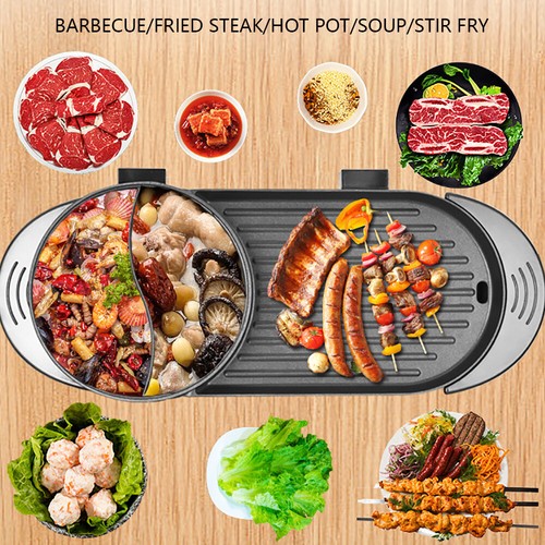 2 in 1 Elektrischer Antihaft Grill Hot Pot BBQ Grill Suppe Shabu Topf Barbecue 2200W - Bild 2 von 22