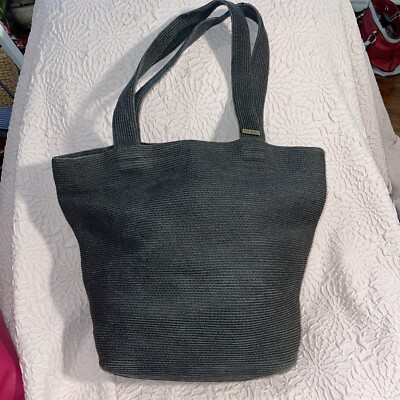 Eric Javits Woven Straw Tote Purse Shoulder Bag Charcoal Black