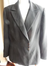 Tahari ASL Size 10 Black Pinstripe Lined Blazer Metal Detail Snap Front EUC