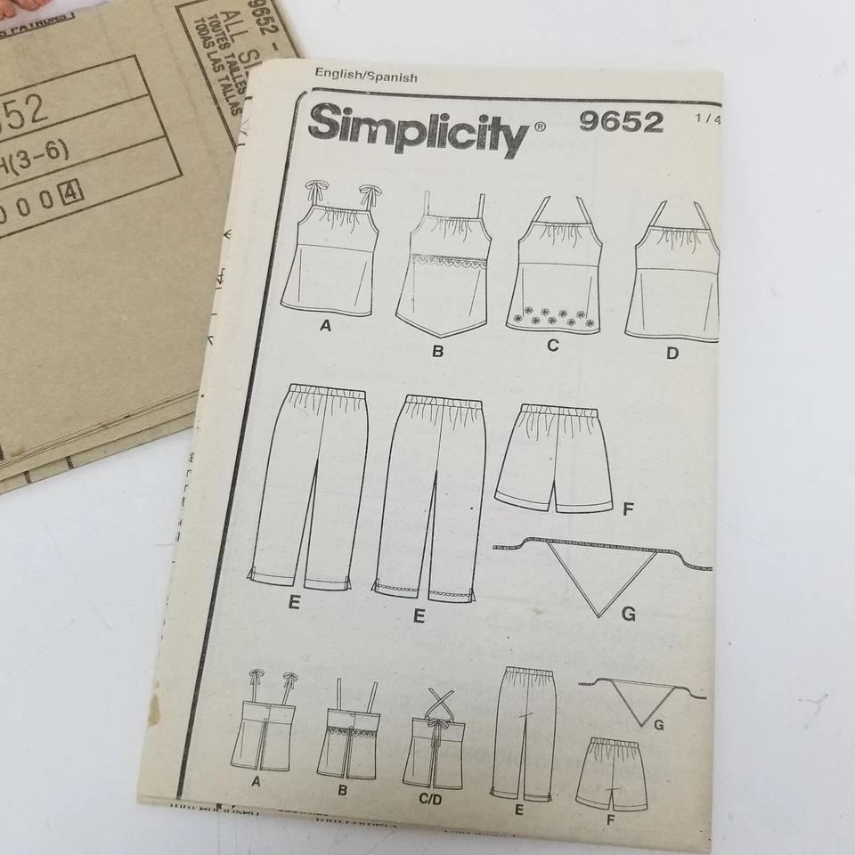 Simplicity 9652 Girls Tops, Pants Shorts & Scarf Sizes 3-6 Pattern Summer Outfit - Image 4 of 4