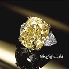 5CT Cushion Cut Genuine Citrine Wedding 3-Stone Ring Women's 14K 2-Tone Gold FN