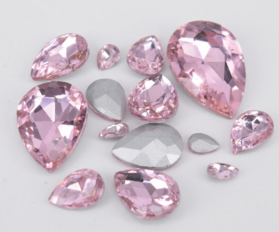 Pink Glass Rhinestone Tear Drop Jewels Crystal Applique Size Selection 