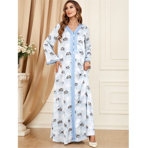 Muslim Floral Kaftan Islamic Women Maxi Dress Ramadan Dubai Caftan Moroccan Gown - Picture 161 of 216