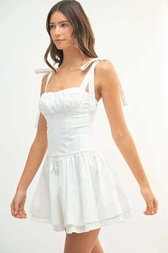 MABLE Shoulder Tie Corset Panel Mini Dress - Picture 2 of 14