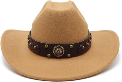 Beige Western Cowboy, Cowgirl Hat, Horseshoe Strap, Men Women