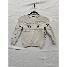 Lands End Boys Holiday Reindeer Sweater Chino Heather XS 4-5 NEW