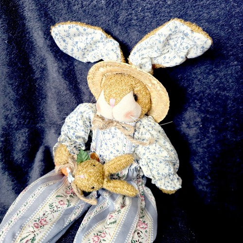 Vintage Mr & Mrs Bunny Rabbit Plush Stuffed Country Dressed 16" Sitters Easter - Picture 7 of 24