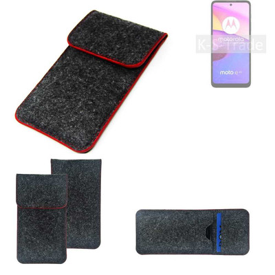 Filz Hülle für Motorola Moto E40 dunkelgrau roter Rand Case Tasche Schutz Hül