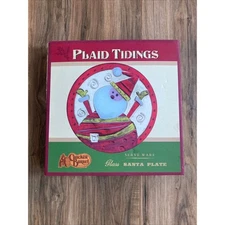 CRACKER BARREL SANTA PLAID TIDINGS GLASS PLATE 12" Christmas Decor Kitchen
