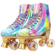 Roller Skates for Women, Holographic High Top PU Leather Rollerskates, Shiny ...