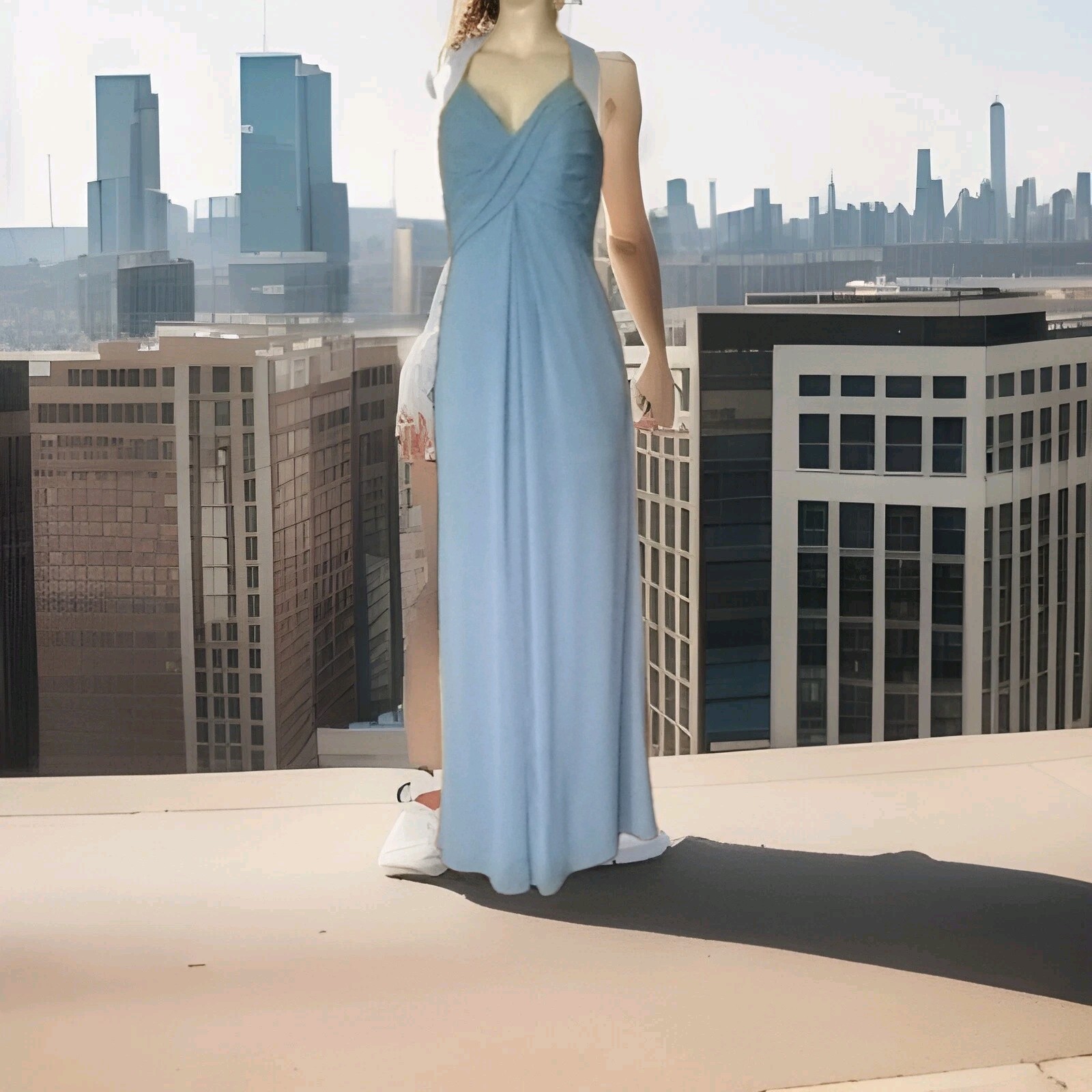 Vintage Bari Jay Blue Rhinestone Ruching Empire Prom Wedding Gown Size 6